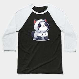 Kawaii Cat in White Hoodie Baseball T-Shirt